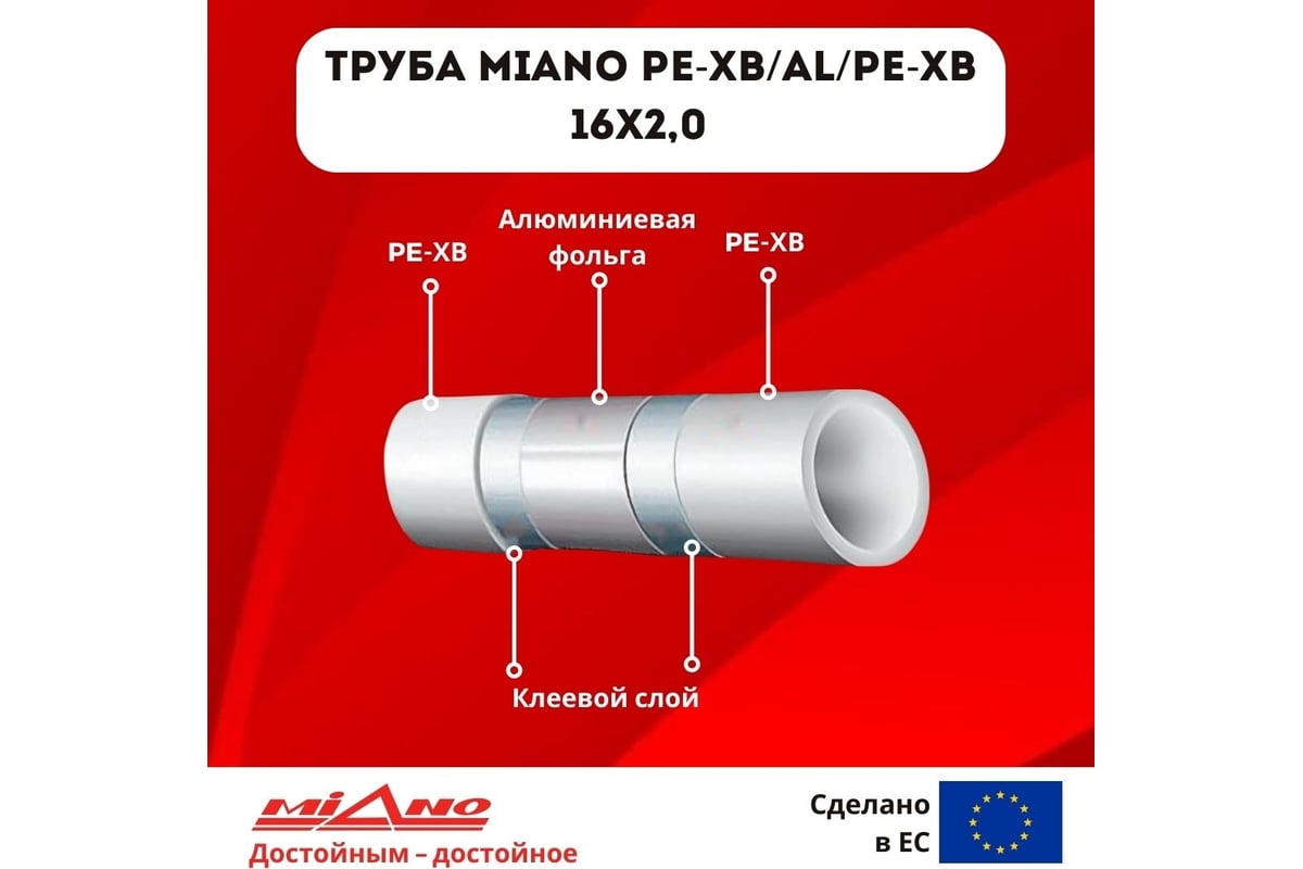Труба для отопления Miano PE-Xb / AL / PE-Xb 16x2,0 в бухтах 200м, коробка MPEXAL1620200