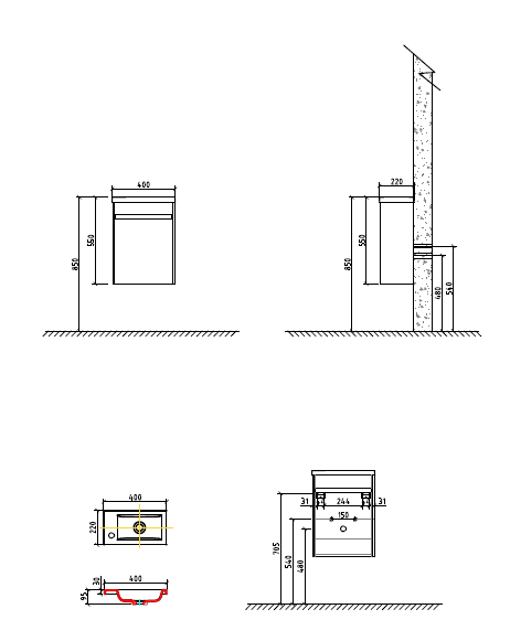 Тумба с раковиной BelBagno Pietra Mini 40 см, левосторонняя, Stone