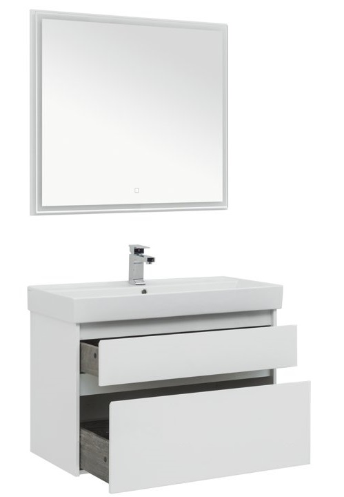 Мебель для ванной Aquanet Nova Lite 90 см, 2 ящика, белый глянец