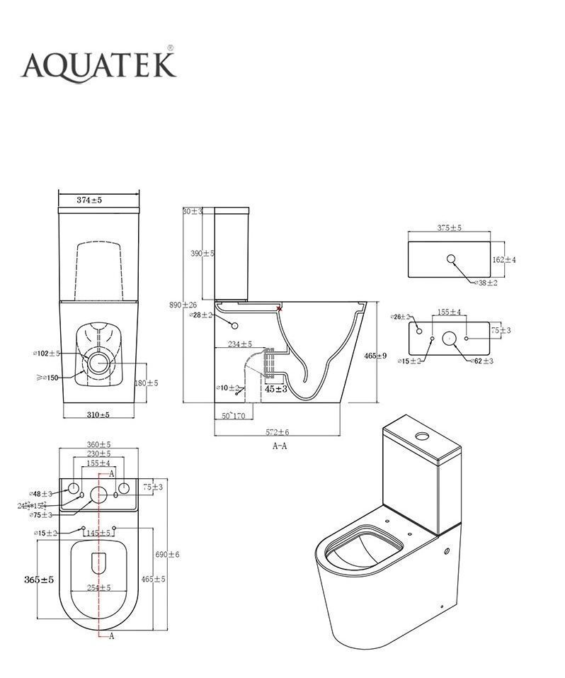 Унитаз-компакт Aquatek Оберон AQ1273H-00 высокий 70х37,5*89 см безободковый с микролифтом