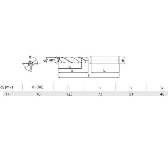 Сверло твердосплавное 17х73х123 мм ZCC-CT 1534SU03-1700 KDG303