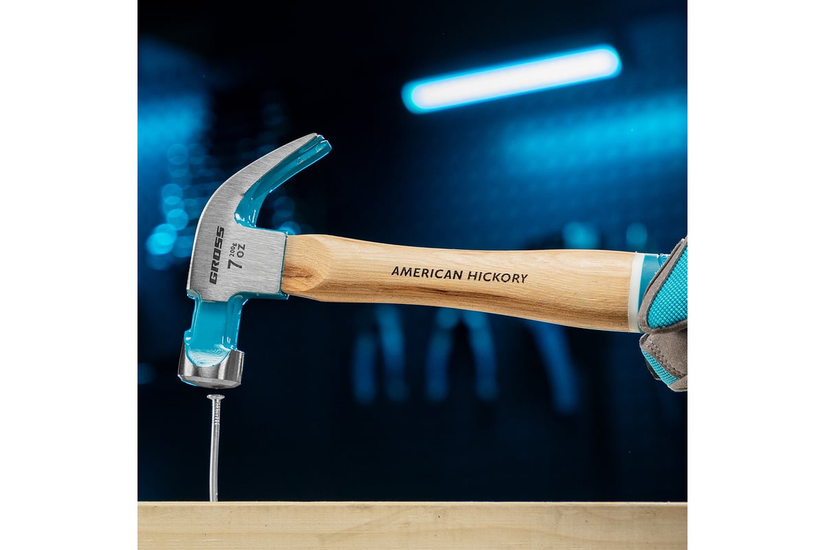 Молоток-гвоздодер Gross American hickory 200г, угол 45, магнит, обрезиненная рукоятка 10414