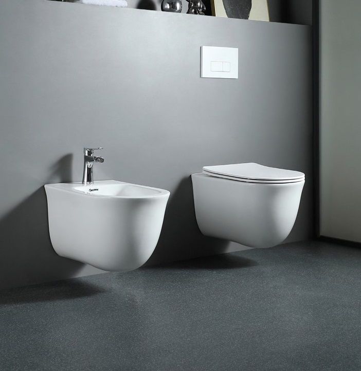 Подвесной унитаз SET Aquatek Классик-015 4в1, кнопка белый