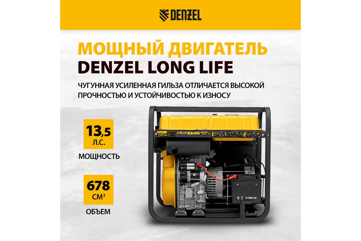 Дизельный генератор Denzel DES-85E 8.5 кВт, 230 В, 16 л, электростартер 94415