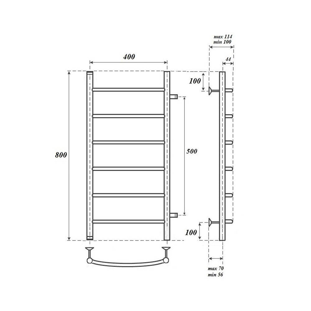 Полотенцесушитель водяной Point PN04548 П6 40x80, боковое подключение, хром