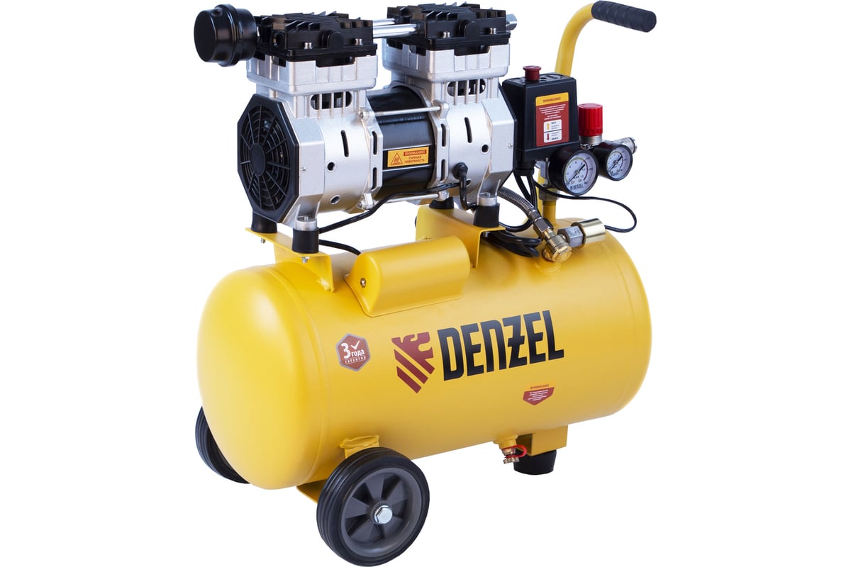 Безмасляный компрессор Denzel DLS950/24 950 Вт, 165 л/мин, ресивер 24 л 58026