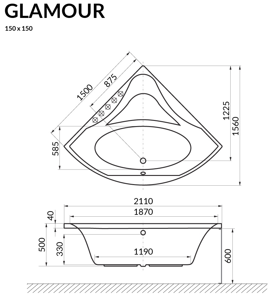 Акриловая ванна Excellent Glamour 150x150