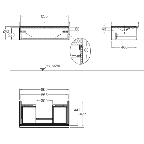 Тумба с раковиной Geberit iCon 90 см 1 ящик, белый глянец