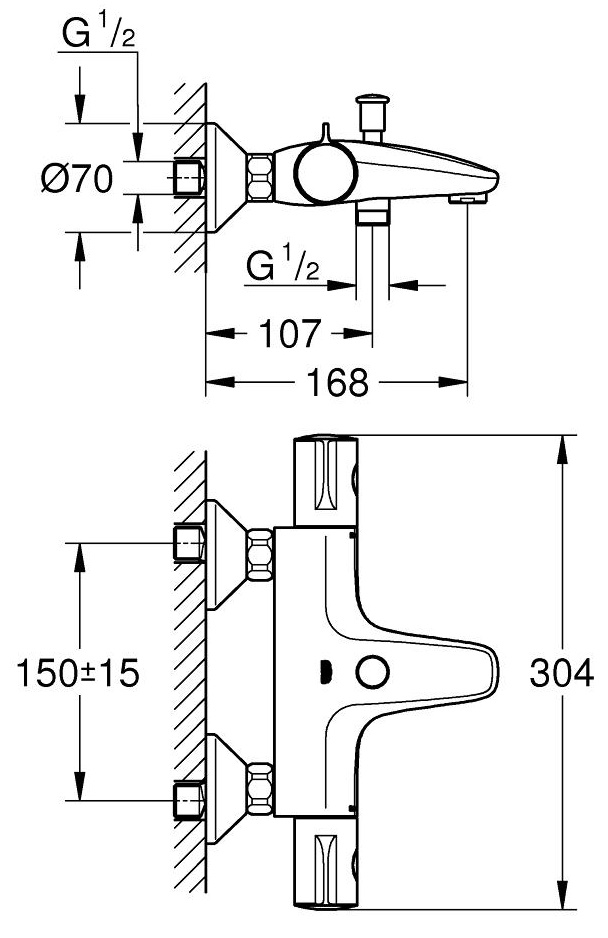 Смеситель для ванны Grohe Grohtherm 800 34567000 термостат