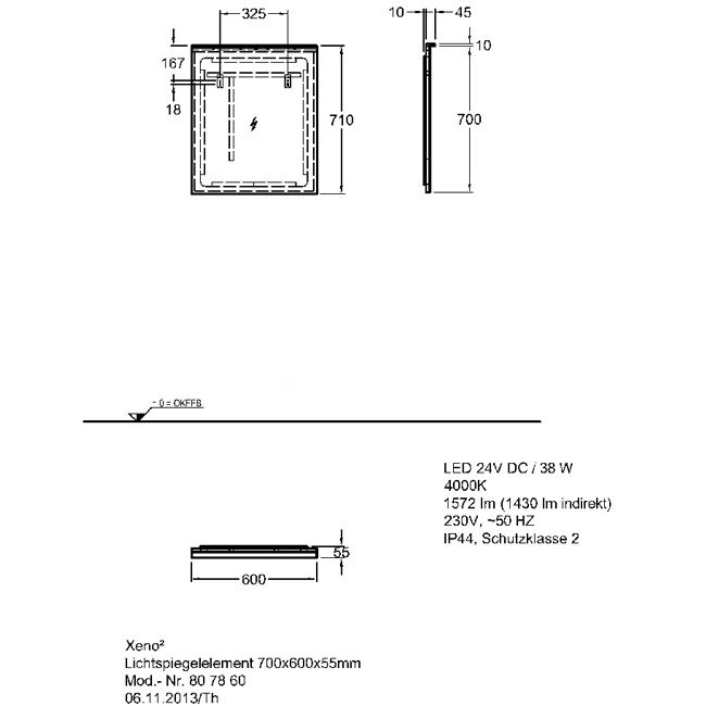 Зеркало Geberit Xeno² 60 см 500.521.00.1