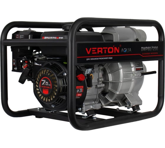 Мотопомпа для сильнозагрязненной воды Verton DWP 80/1200, 7л.с/212см3,80мм/3", 1200л/мин, 72м3/ч, h8м/26, d30мм 01.17548.17554