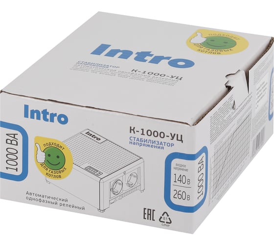 Стабилизатор напряжения Intro К-1000-УЦ, 140-260В/220В, 1000ВА Б0064662