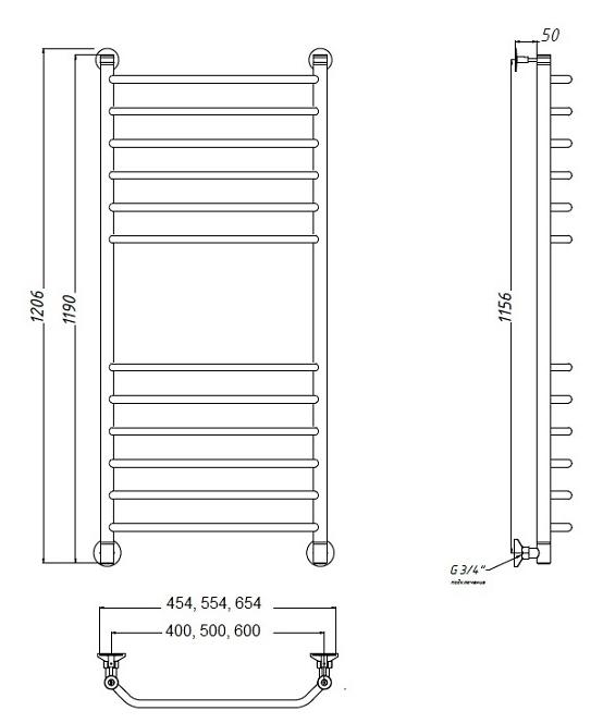 Полотенцесушитель водяной Aquanet Fiona(г) 40x120 см