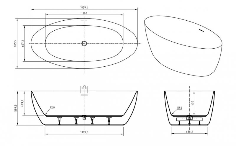 Акриловая ванна BelBagno BB707 186x88 см BB707-1860-880