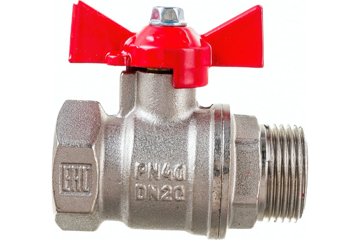 Шаровой для воды Valfex 3/4" ВР/НР бабочка, никелированная латунь 11Б27фт1М VF.218.NB1.034.Bir