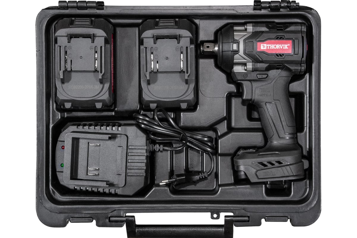 Ударный аккумуляторный бесщеточный гайковерт Thorvik BBIW12890 1/2DR, 21В, 890 Нм 53652