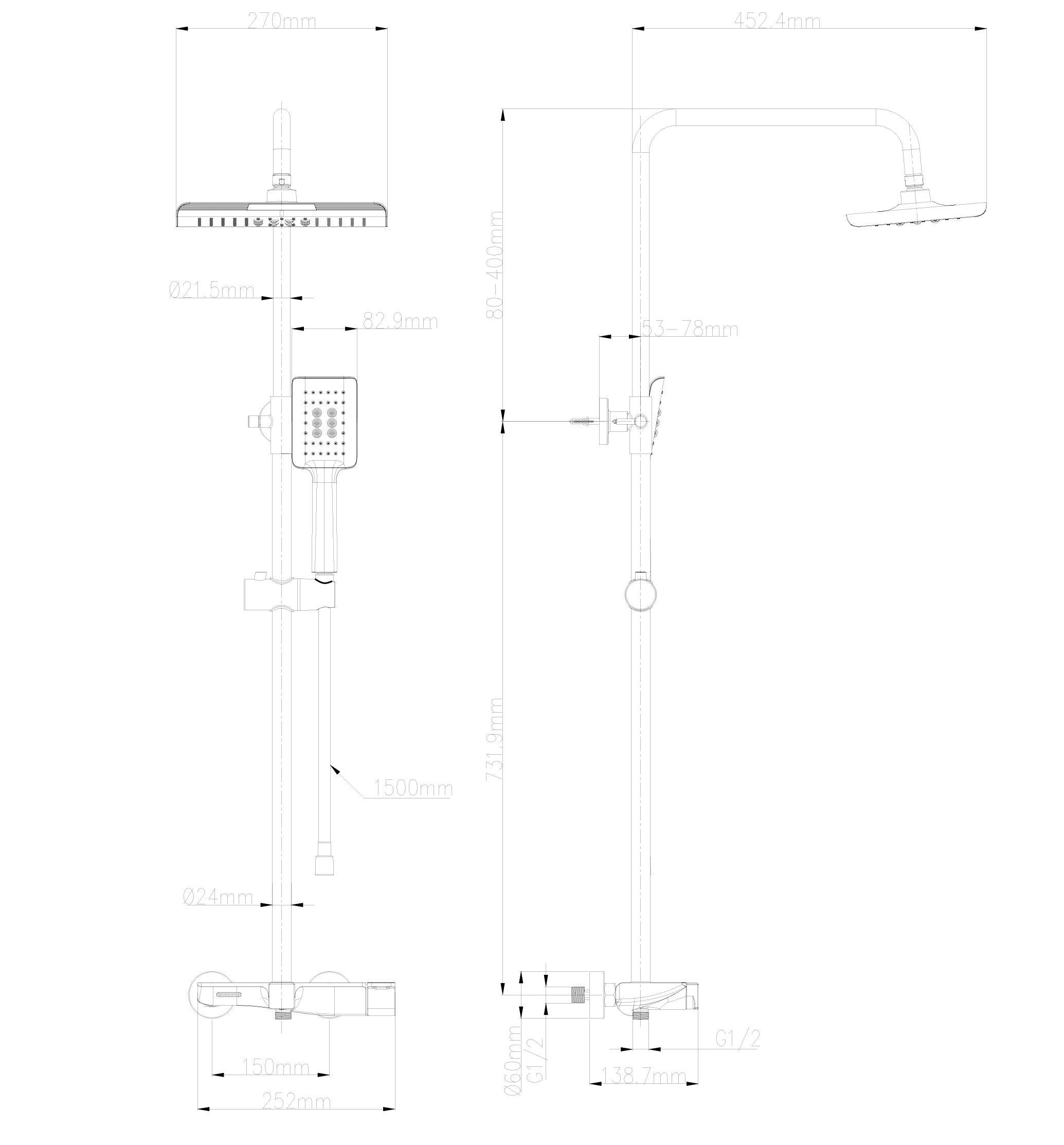 Душевая стойка Wonzon&Woghand WW-AE33110-MB черный матовый