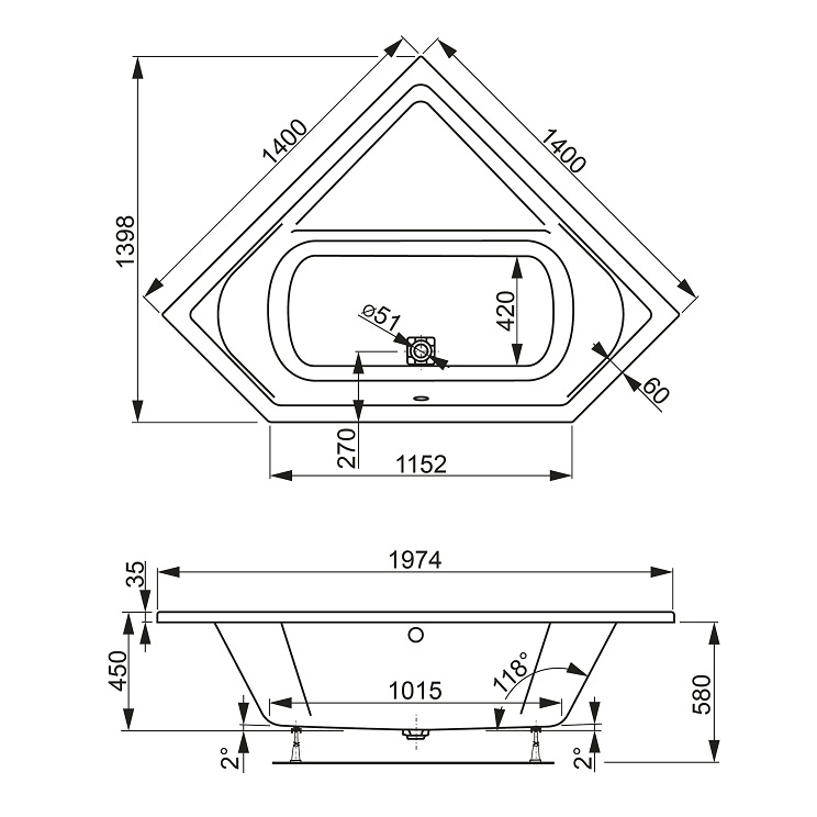 Акриловая ванна VagnerPlast Cavallo corner 140x140 см