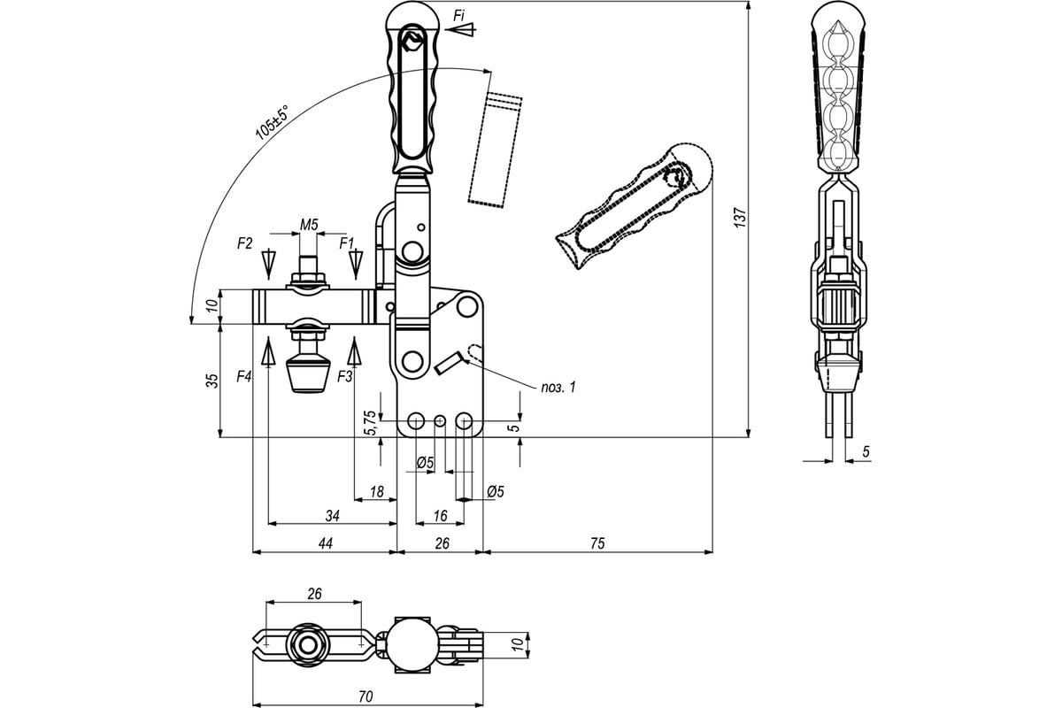 Прижим механический вертикальный KUKAMET B212-1