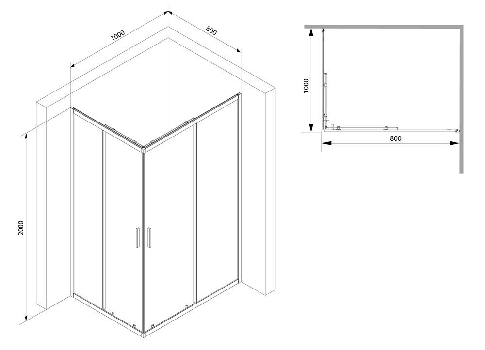 Душевой уголок Am.Pm Gem S W93G-404-100280-BT 100x80 прозрачный, черный матовый