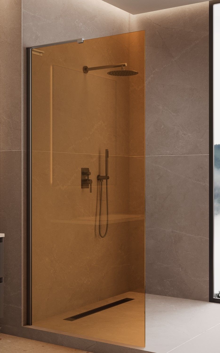 Душевая перегородка Vincea Волк-Ин (Walk-In) VLSW-1H900GSGM 90x200 вороненая сталь, янтарь