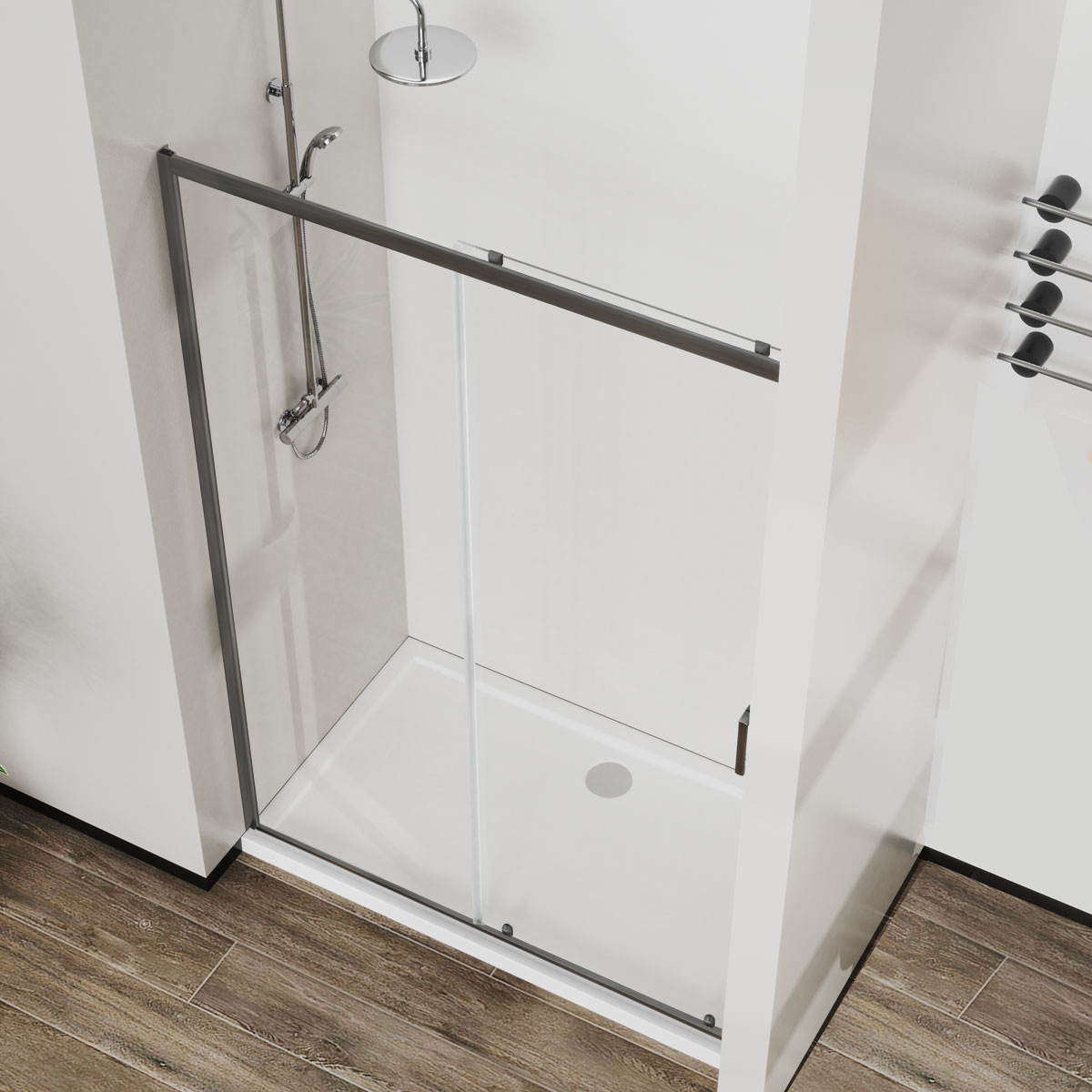 Душевая дверь Vincea City VDS-5CT110CLGM 110x195 вороненая сталь, прозрачная
