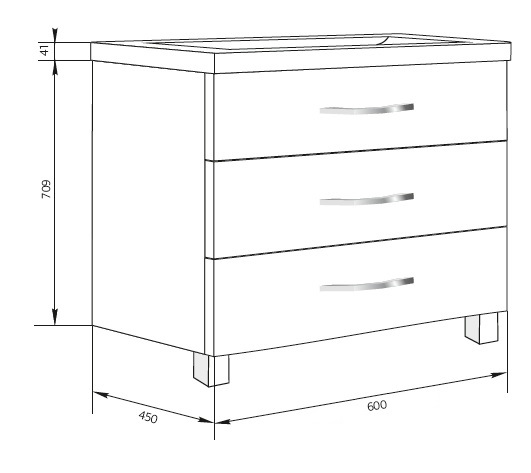 Тумба с раковиной Marka One Mix 60 см, напольная, 3 ящика, ЛДСП