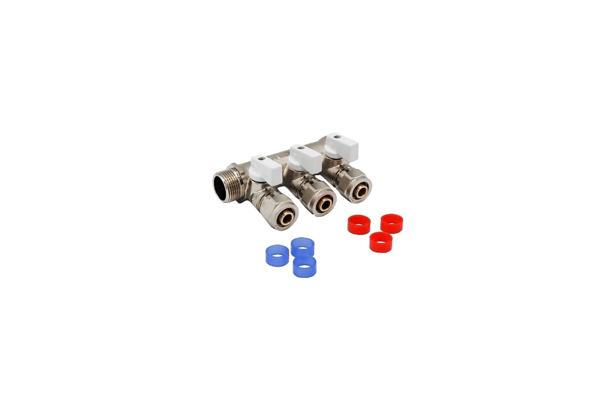 МП коллектор Rvc 3/4 гш-1/2 ш с кранами, 3 выхода (в комплекте ЕК 16x1/2 ) 10883