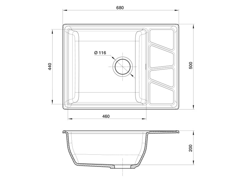 Кухонная мойка GranFest Vertex GF-V-680L 68 см серый