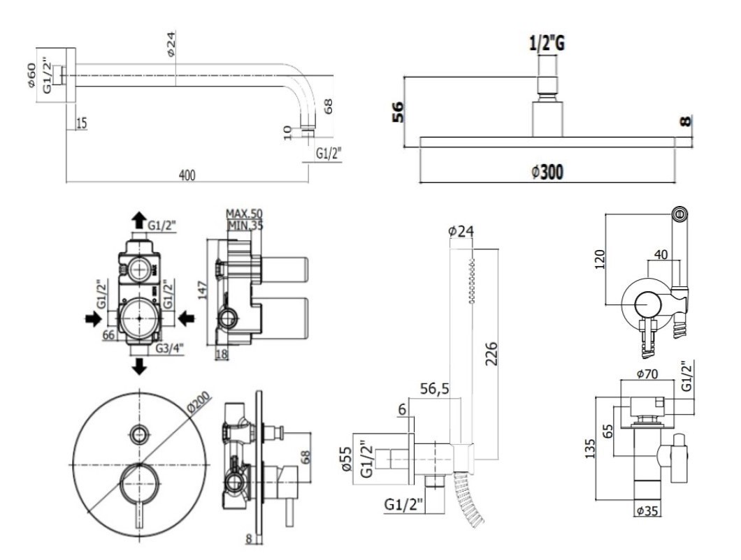 Душевой набор Paffoni Light KITZLIG015HGSPKING душ 30 см, брашированное медовое золото