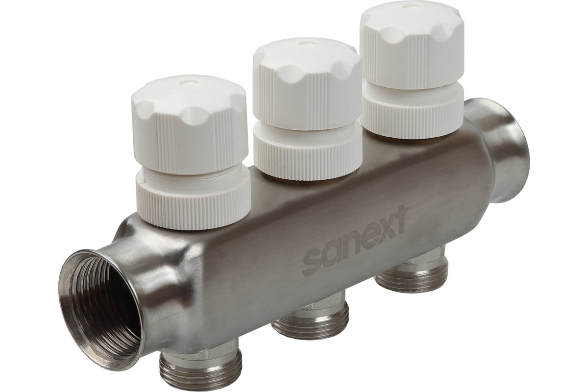 Квартирный коллектор Sanext ВР 1"х 3 контура НР 3/4" евроконус (под привод) 8213
