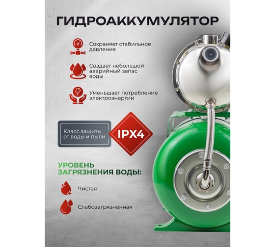 Насос самовсасывающий Rockforce 230В, 50Гц, 1100Вт, 55л/мин обмотка CU RF-AUTO-JS110 ALU(61185)