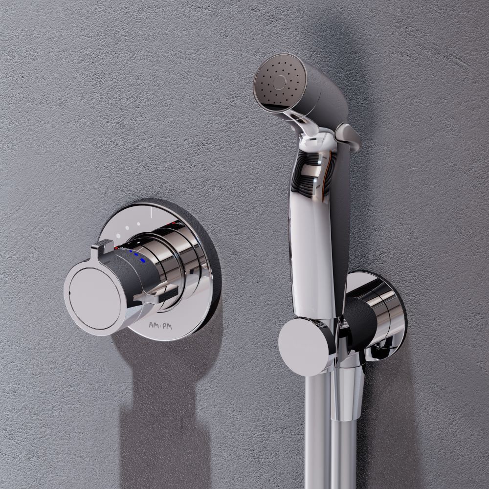 Смеситель Am.Pm X-Joy с термостатом, монтируемый в стену с гигиеническим душем F0H85A400