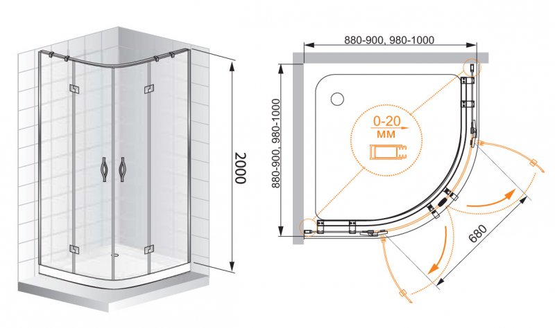 Душевой уголок Cezares BERGAMO-W-R-2-90-ARCO-C-Cr-IV 90x90 прозрачный