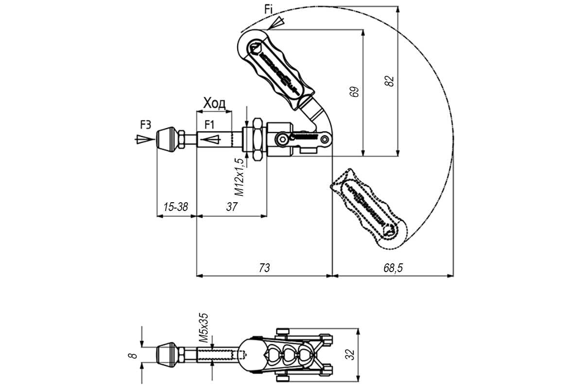 Механический плунжерный зажим KUKAMET усилие 80 кг 513-1