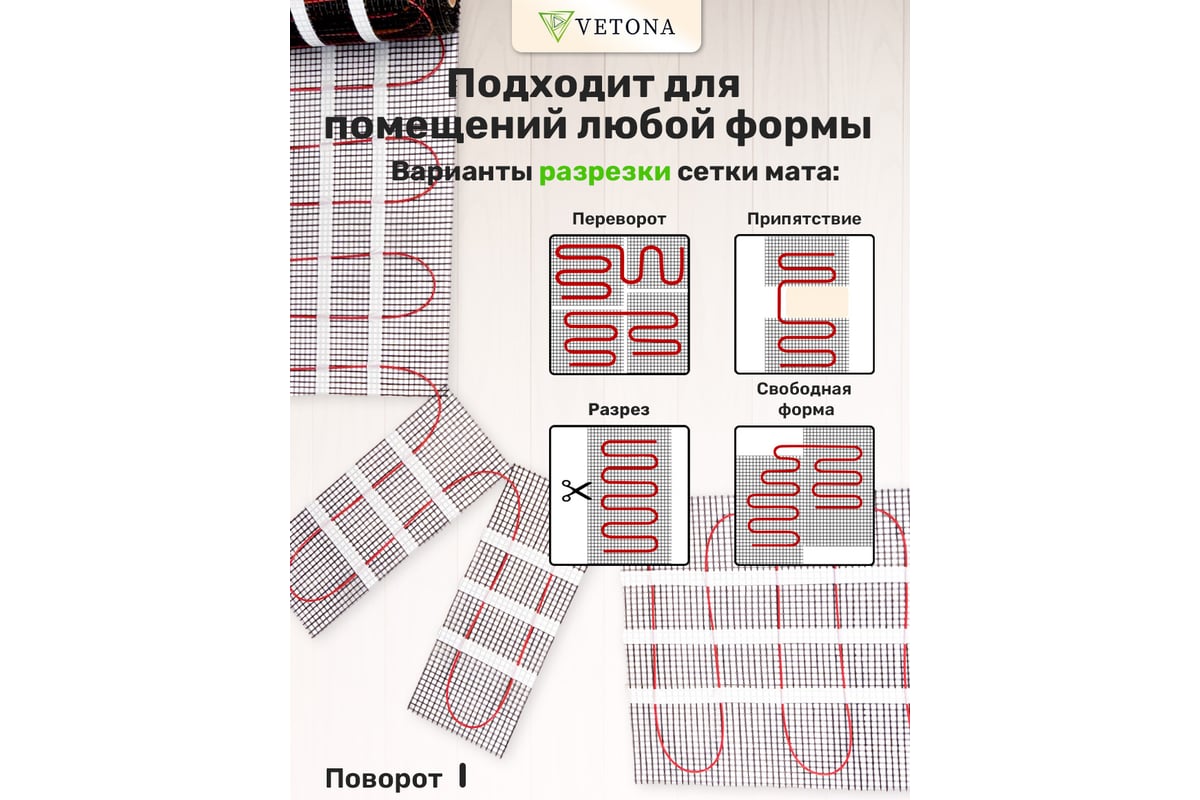 Мат нагревательный VETONA 150 Вт/1.0 м2 096414