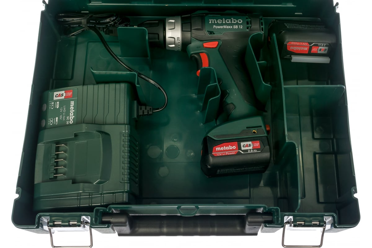 Аккумуляторная ударная дрель-шуруповерт Metabo PowerMaxx SB 12 2х2.0, Li-Ion, кейс 601076500