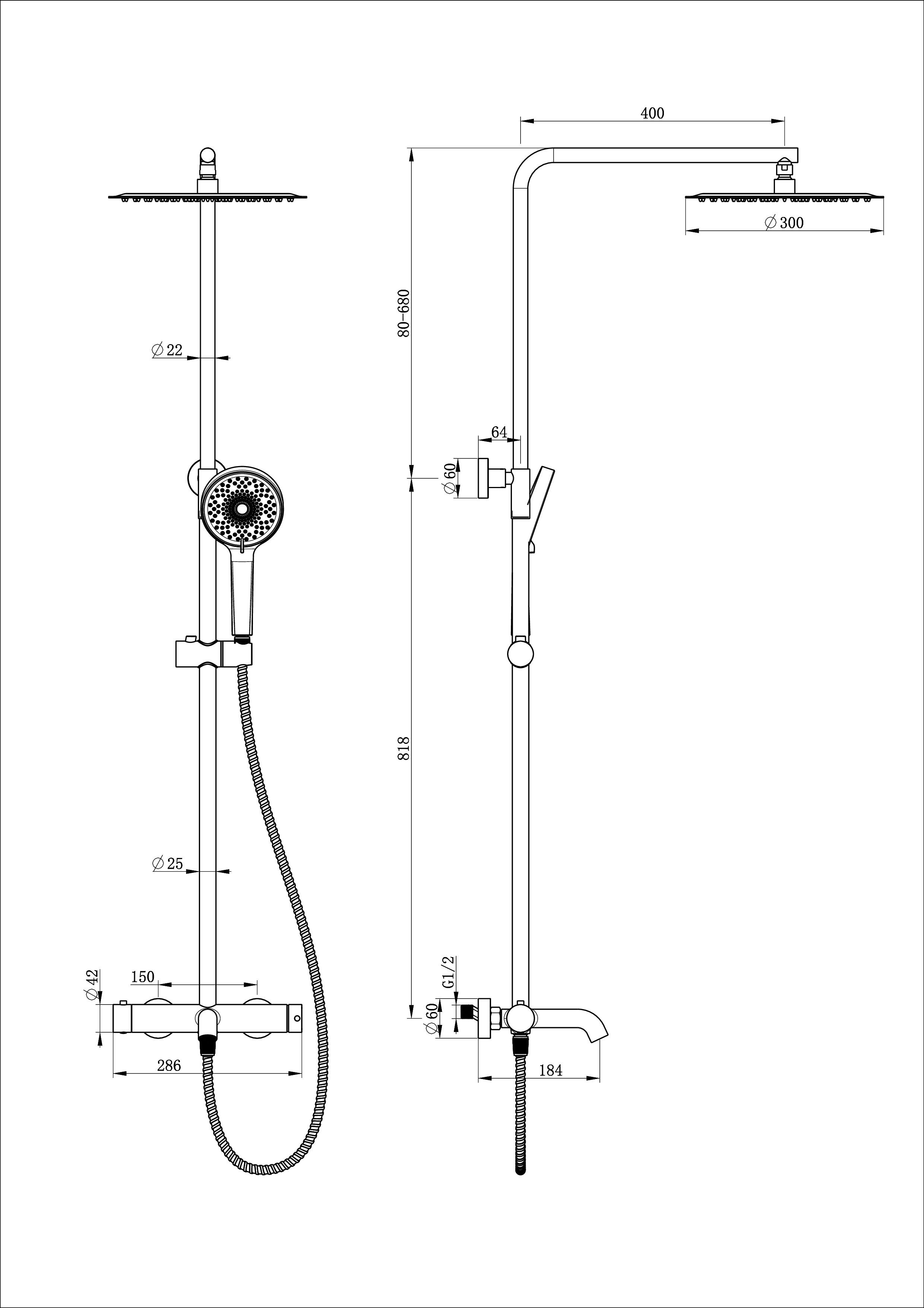 Душевая стойка Wonzon&Woghand Stick WW-88739017-BN брашированный никель
