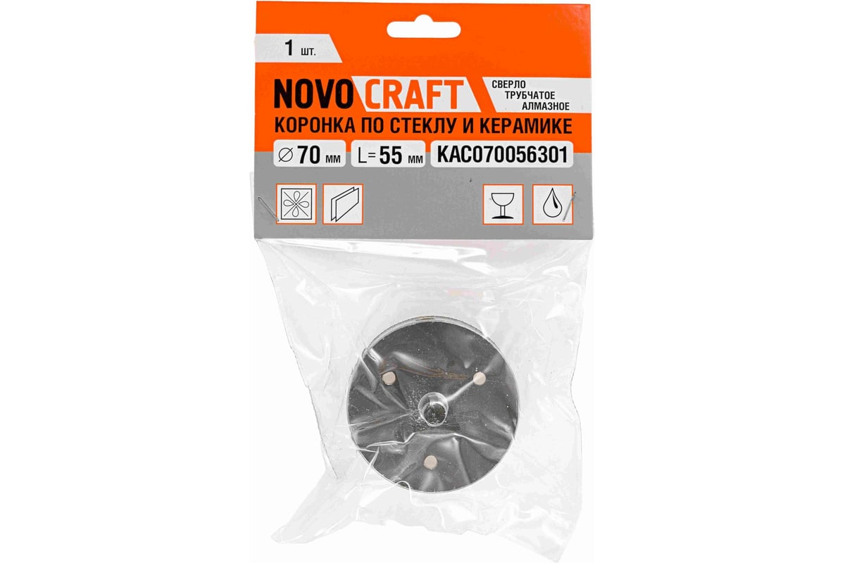 Коронка алмазная по стеклу и керамике (70 мм; 56/30 мм) NOVOCRAFT KAC070056301