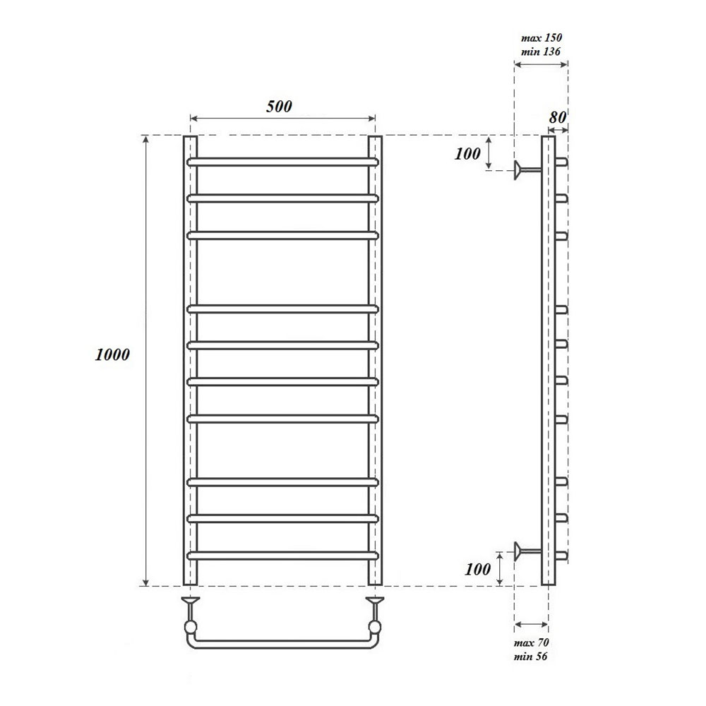 Полотенцесушитель водяной Point PN09150 П10 50x100, хром