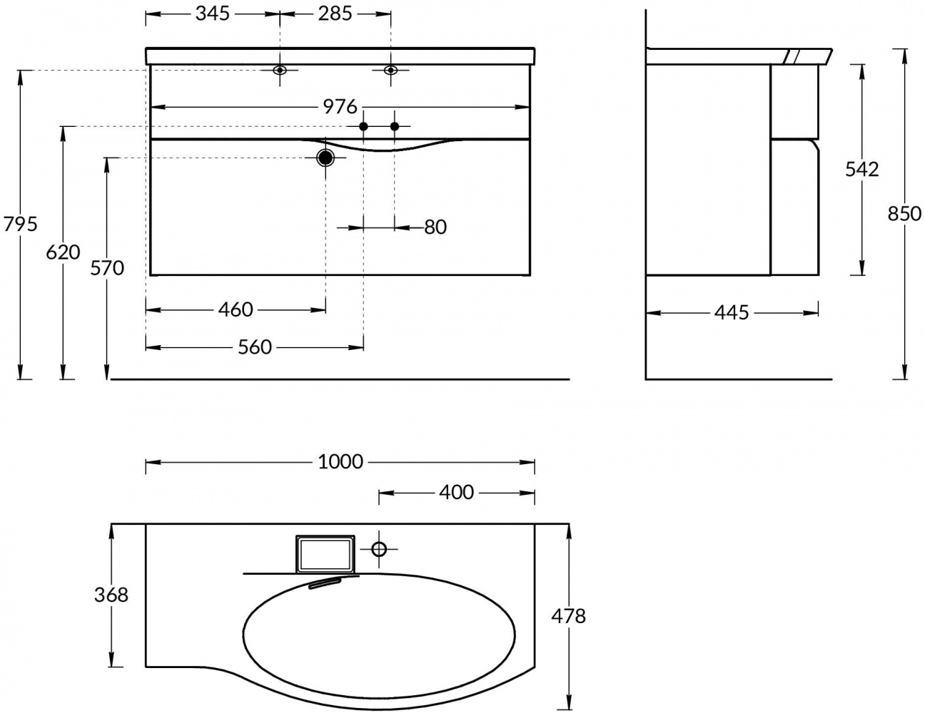 Раковина Kerama Marazzi Riva 100 см правая RV.wb.100Rh