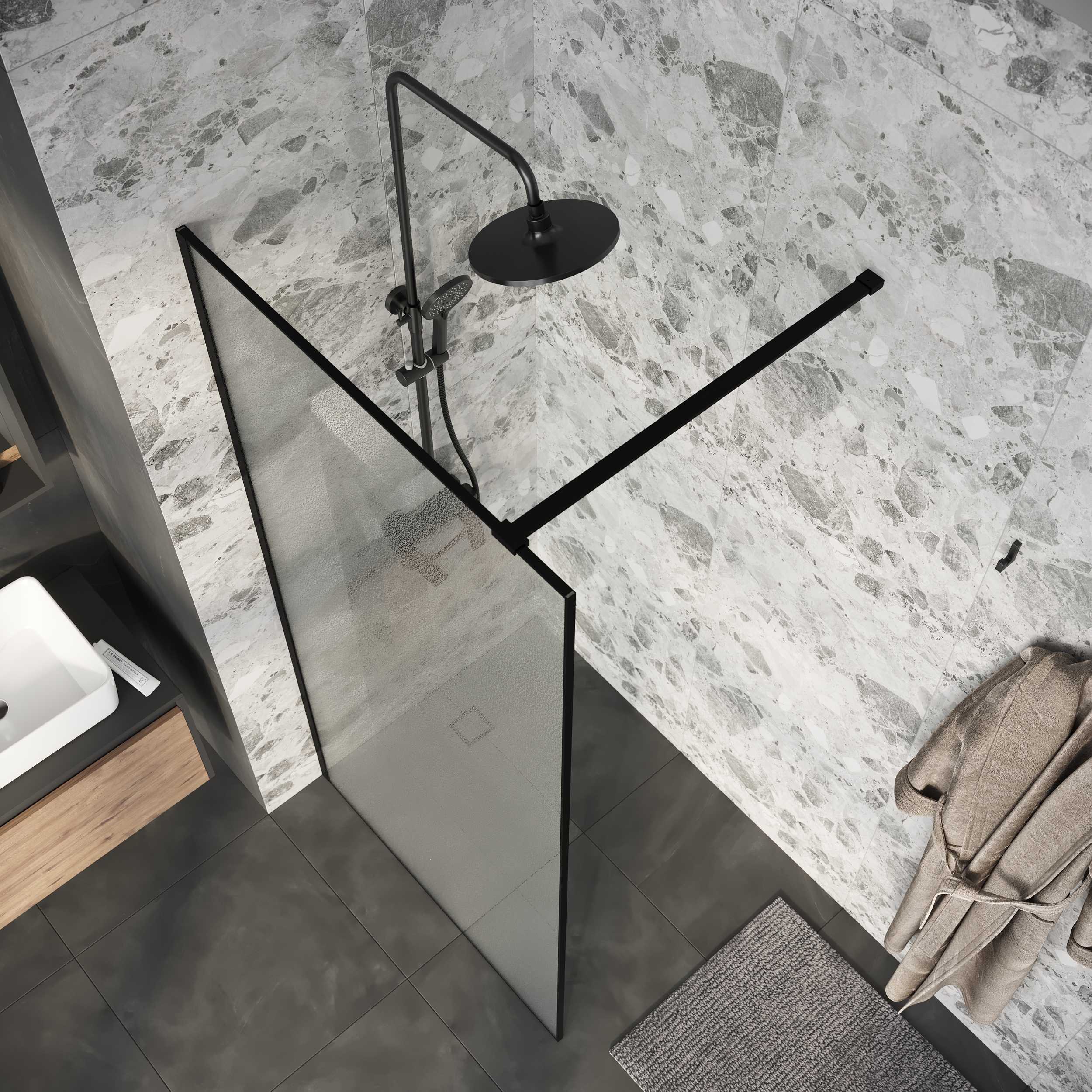 Душевая перегородка Niagara Nova NG-781-10BLACK 100x200 эффект битого стекла, профиль черный матовый