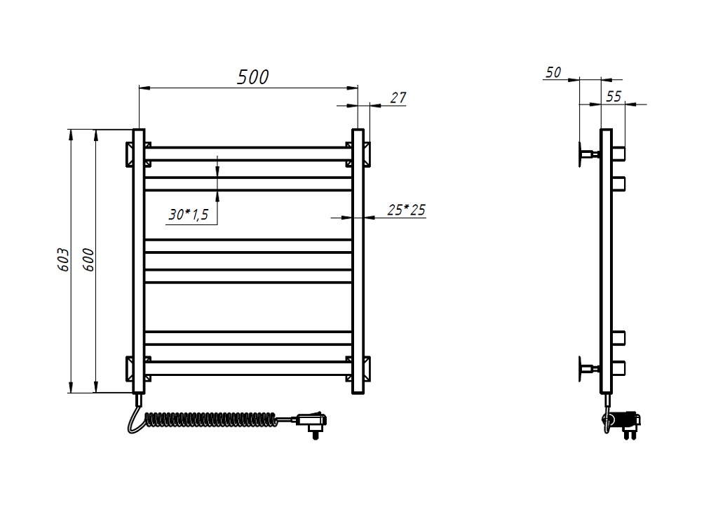 Полотенцесушитель электрический Aquanet Пэк 21 50x60 см L