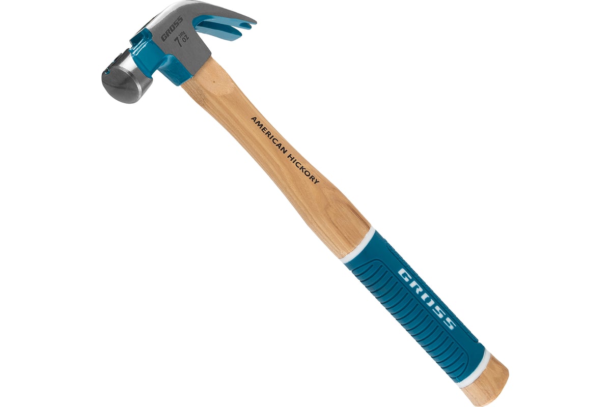Молоток-гвоздодер Gross American hickory 200г, угол 45, магнит, обрезиненная рукоятка 10414
