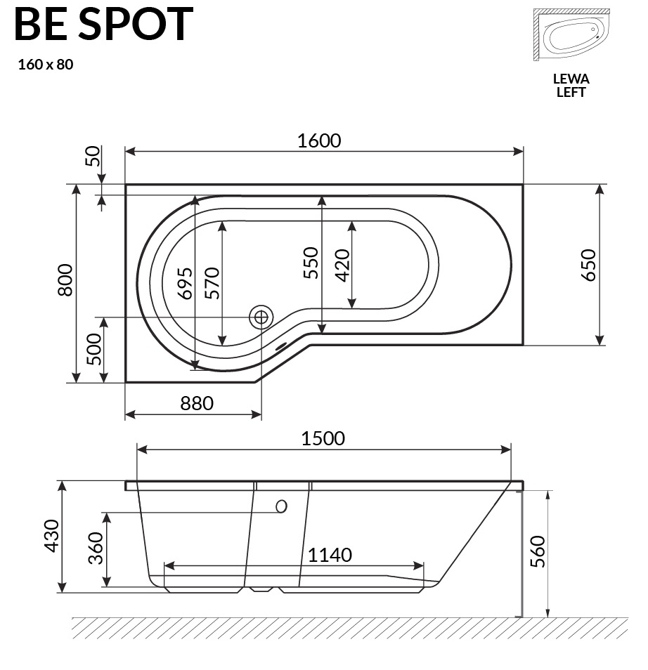 Акриловая ванна Excellent Be Spot 160x80 L