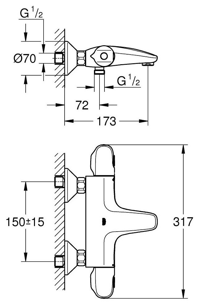 Смеситель для ванны Grohe Grohtherm 1000 34155003 термостат