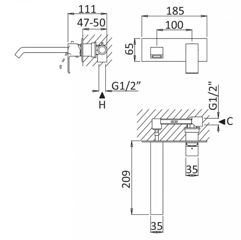 Смеситель для раковины Cezares Porta PORTA-BLI-01-W0 хром