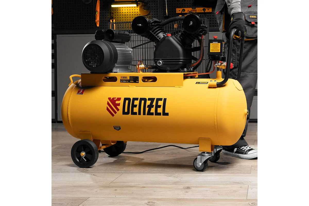 Воздушный компрессор с ременным приводом Denzel BCV2200/100 2.2 кВт, 100 литров, 370 л/мин 58110