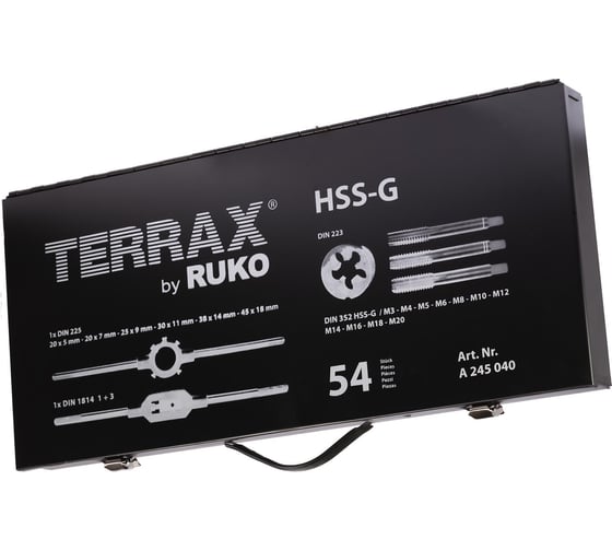 Резьбонарезной набор Terrax by RUKO M3-M20 HSS-G, 54шт A245040