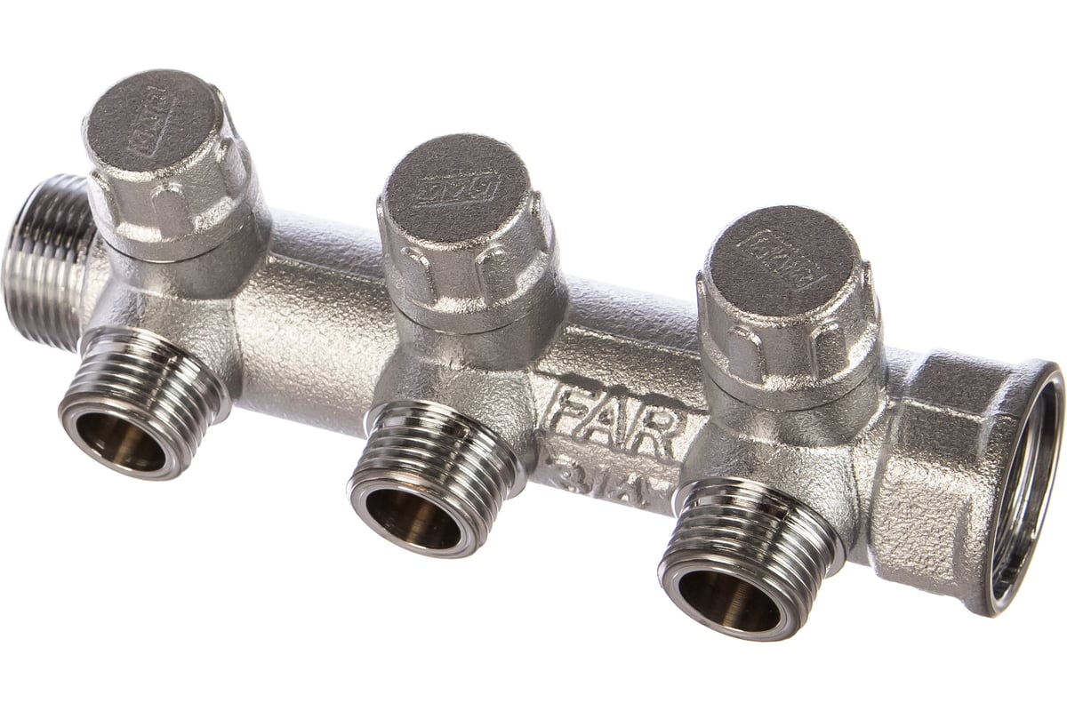 Запорный коллектор FAR 3/4" с 3 отв. 1/2" НР, плоск.присоед. FK 3870 3412TP